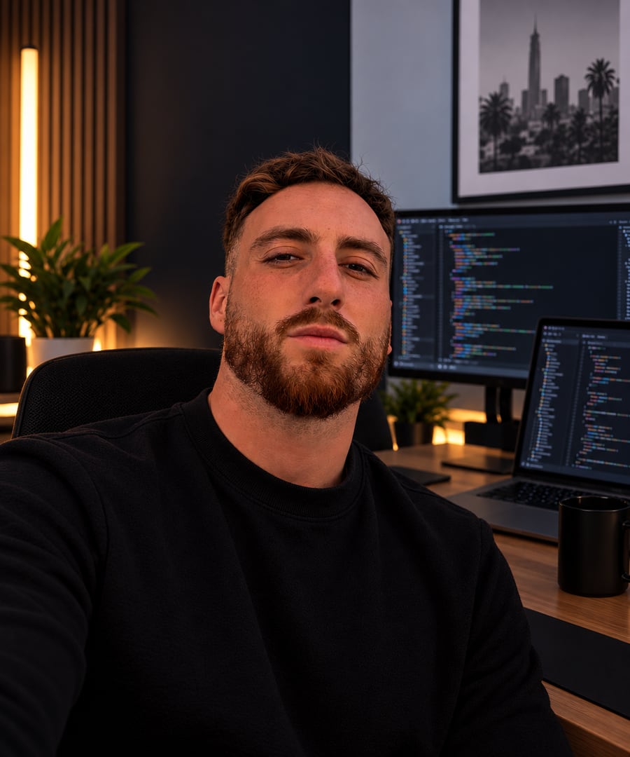 Jayson Mansuy, développeur web et mobile, dans son bureau
